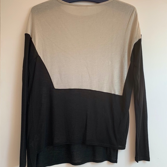 HELMUT LANG Sweater Viscose Cashmere Blend Asymmetrical Black Tan Cream Size S - Picture 6 of 9